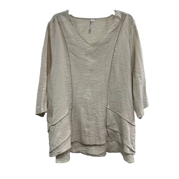 LuLu B Comfy Beige Long Sleeve Button Front Top High Low Size 1X Blouse Top - Picture 1 of 9